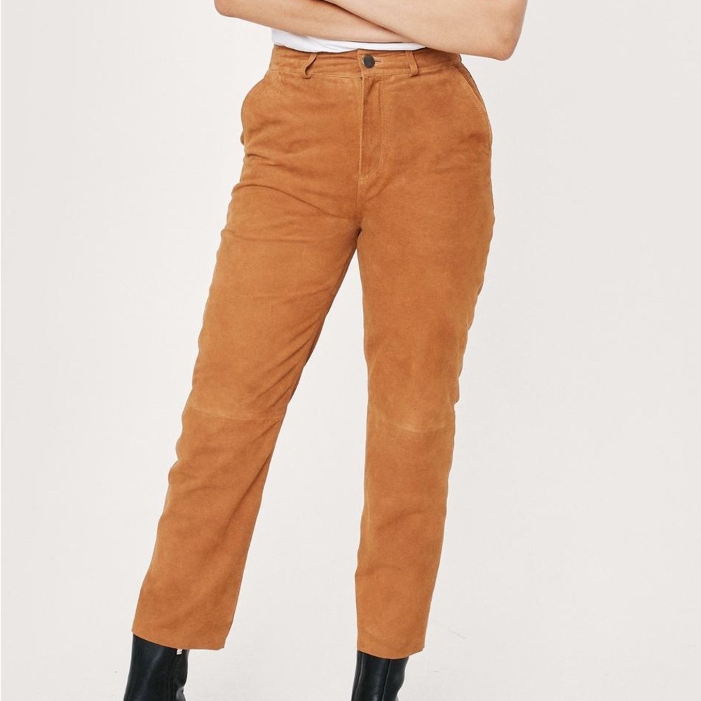 Nasty Gal suede leather high waist straight leg Pants
